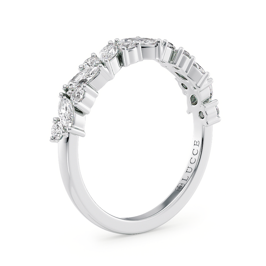 Load image into Gallery viewer, Half Eternity Alternating Marquise and Round Diamond Wedding Ring in Gold or Platinum
