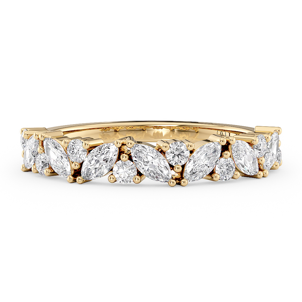 Load image into Gallery viewer, Half Eternity Alternating Marquise and Round Diamond Wedding Ring in Gold or Platinum
