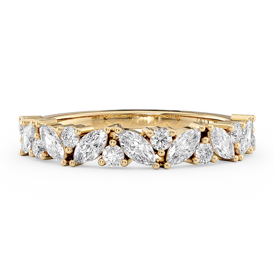Load image into Gallery viewer, Half Eternity Alternating Marquise and Round Diamond Wedding Ring in Gold or Platinum
