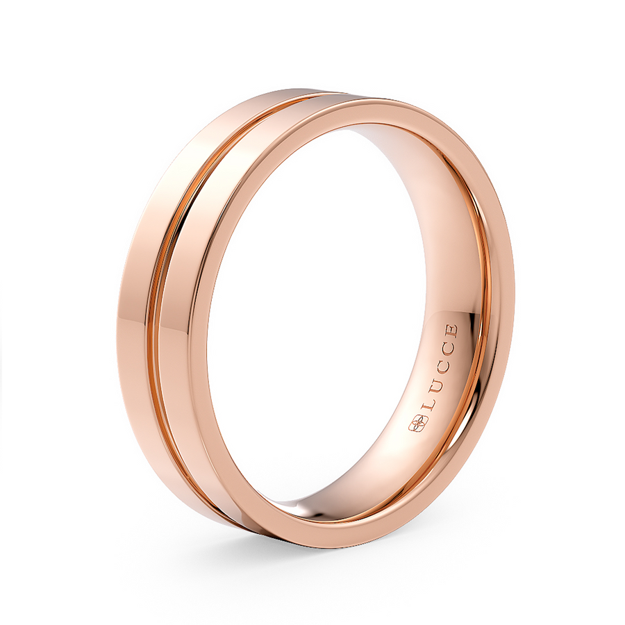 Load image into Gallery viewer, LUCCE Simple Flat Court Band with Groove Unisex Wedding Band with Brushed or Polished Finish in Gold or Platinum
