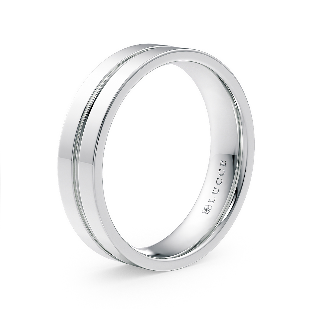 Load image into Gallery viewer, LUCCE Simple Flat Court Band with Groove Unisex Wedding Band with Brushed or Polished Finish in Gold or Platinum
