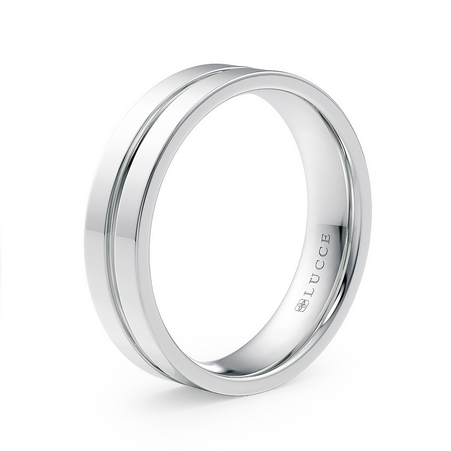 Load image into Gallery viewer, LUCCE Simple Flat Court Band with Groove Unisex Wedding Band with Brushed or Polished Finish in Gold or Platinum
