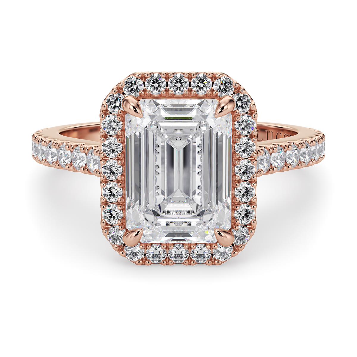 Load image into Gallery viewer, LUCCE Pavé Cathedral Emerald Diamond with Halo and Hidden Accents Engagement Ring in Gold or Platinum
