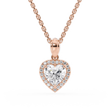 Load image into Gallery viewer, LUCCE Heart cut Diamond necklace with Halo Pendant Necklace in Gold or Platinum
