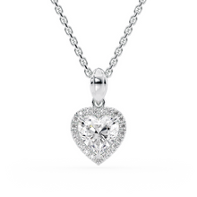Load image into Gallery viewer, LUCCE Heart cut Diamond necklace with Halo Pendant Necklace in Gold or Platinum

