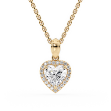 Load image into Gallery viewer, LUCCE Heart cut Diamond necklace with Halo Pendant Necklace in Gold or Platinum
