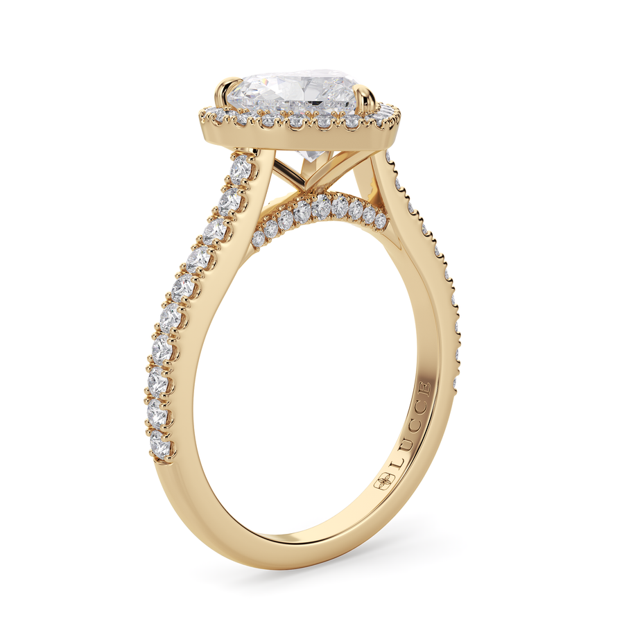 Load image into Gallery viewer, LUCCE Pavé Cathedral Heart Diamond with Halo and Hidden Accents Engagement Ring in Gold or Platinum
