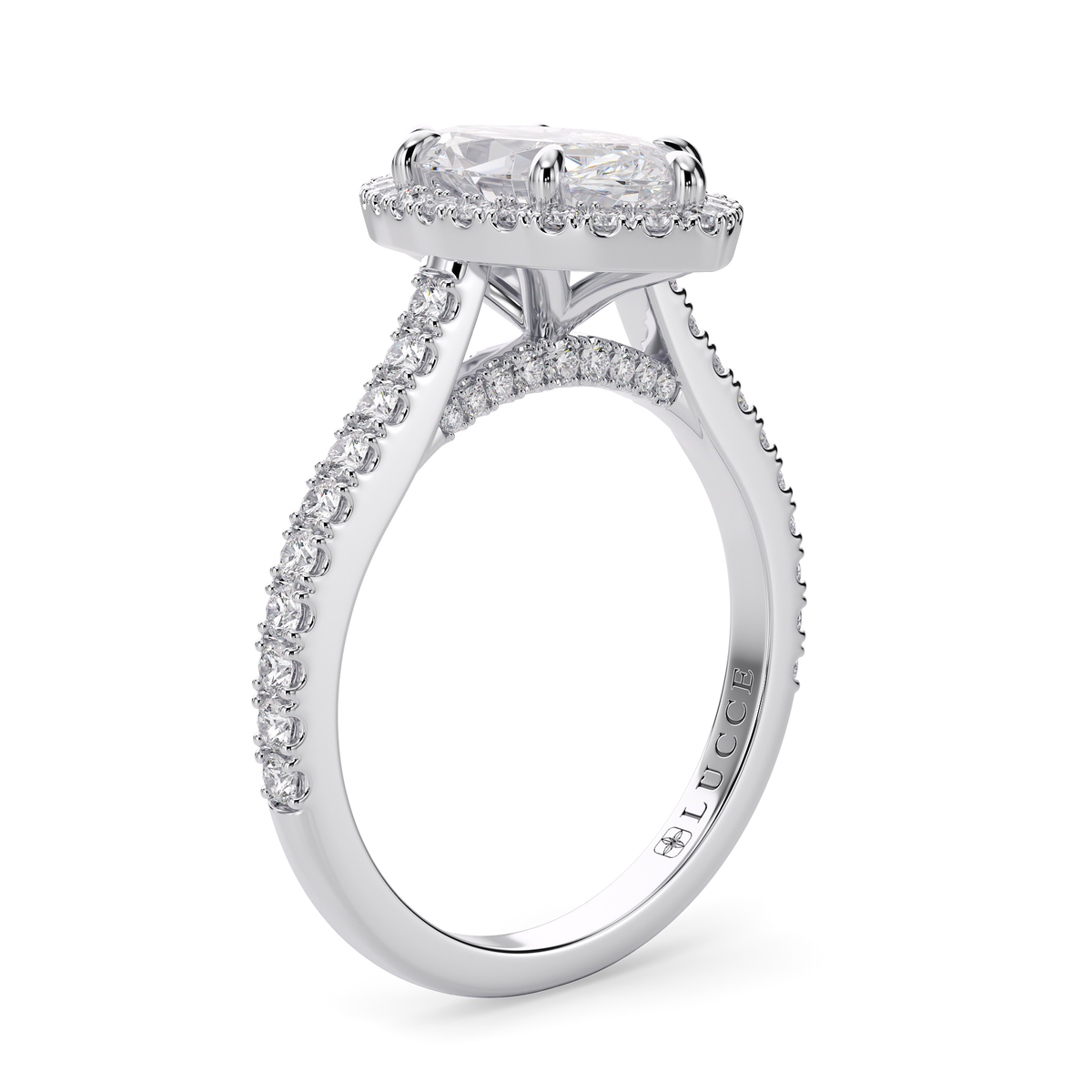 Load image into Gallery viewer, LUCCE Pavé Cathedral Marquise Diamond with Halo and Hidden Accents Engagement Ring in Gold or Platinum
