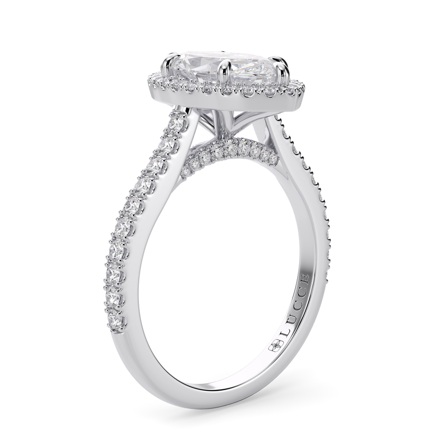 Load image into Gallery viewer, LUCCE Pavé Cathedral Marquise Diamond with Halo and Hidden Accents Engagement Ring in Gold or Platinum
