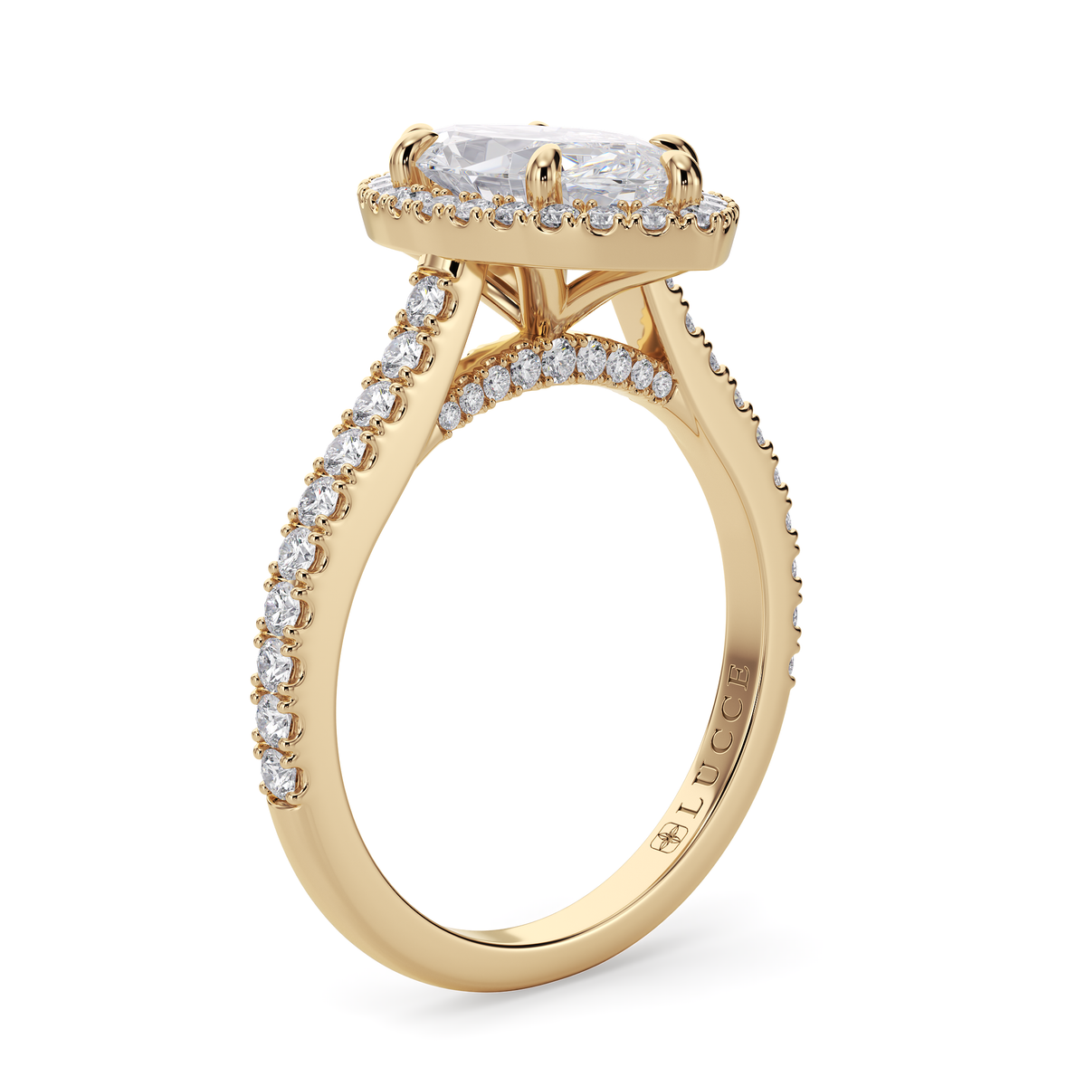 Load image into Gallery viewer, LUCCE Pavé Cathedral Marquise Diamond with Halo and Hidden Accents Engagement Ring in Gold or Platinum
