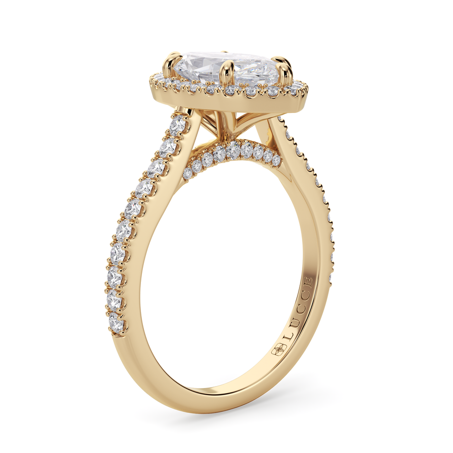 Load image into Gallery viewer, LUCCE Pavé Cathedral Marquise Diamond with Halo and Hidden Accents Engagement Ring in Gold or Platinum
