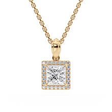 Load image into Gallery viewer, LUCCE Princess cut Diamond necklace with Halo Pendant Necklace in Gold or Platinum
