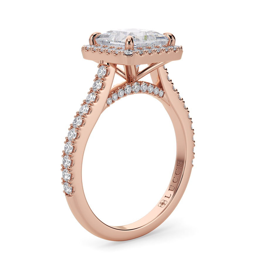 Load image into Gallery viewer, LUCCE Pavé Cathedral Princess Diamond with Halo and Hidden Accents Engagement Ring in Gold or Platinum
