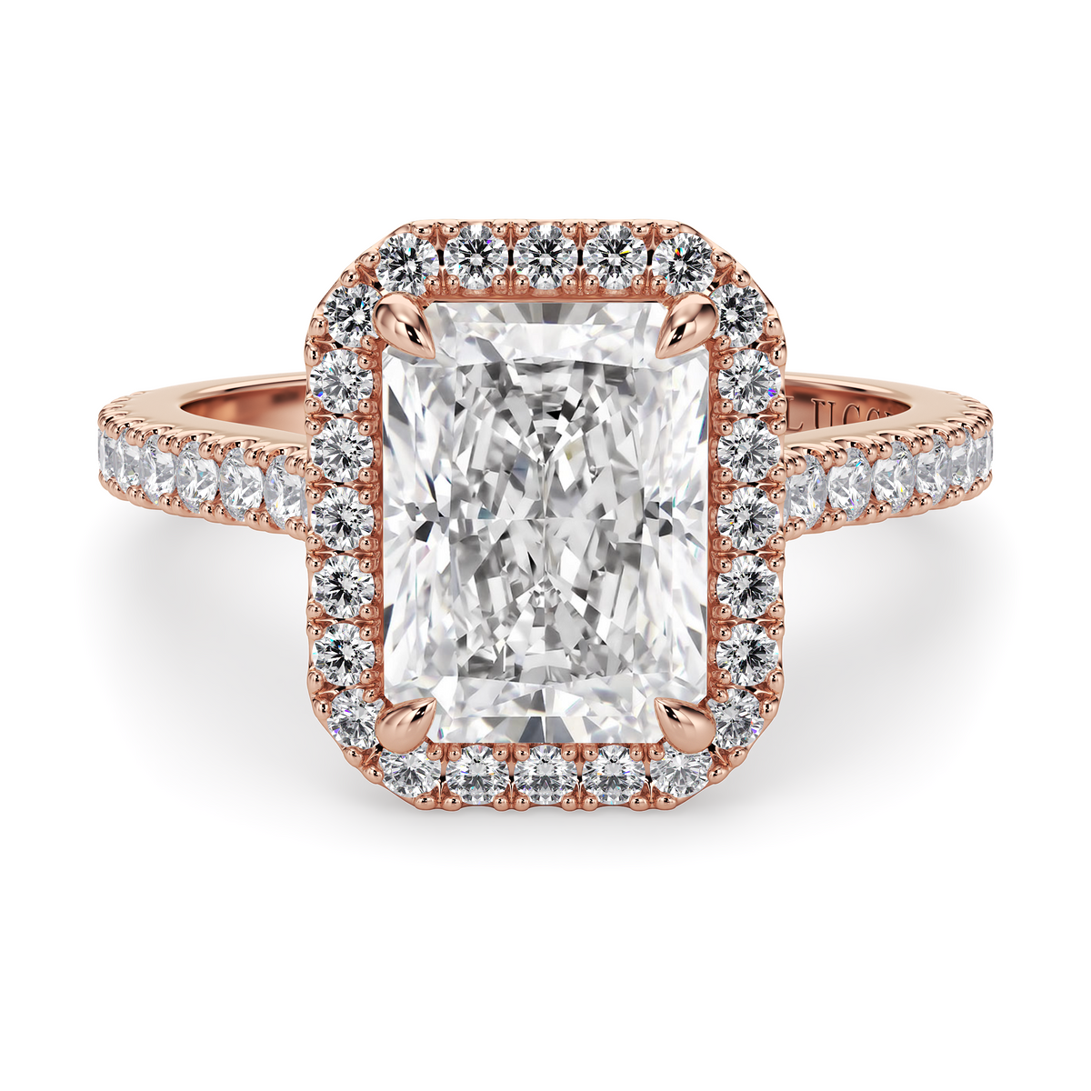 Load image into Gallery viewer, LUCCE Pavé Cathedral Radiant Diamond with Halo and Hidden Accents Engagement Ring in Gold or Platinum

