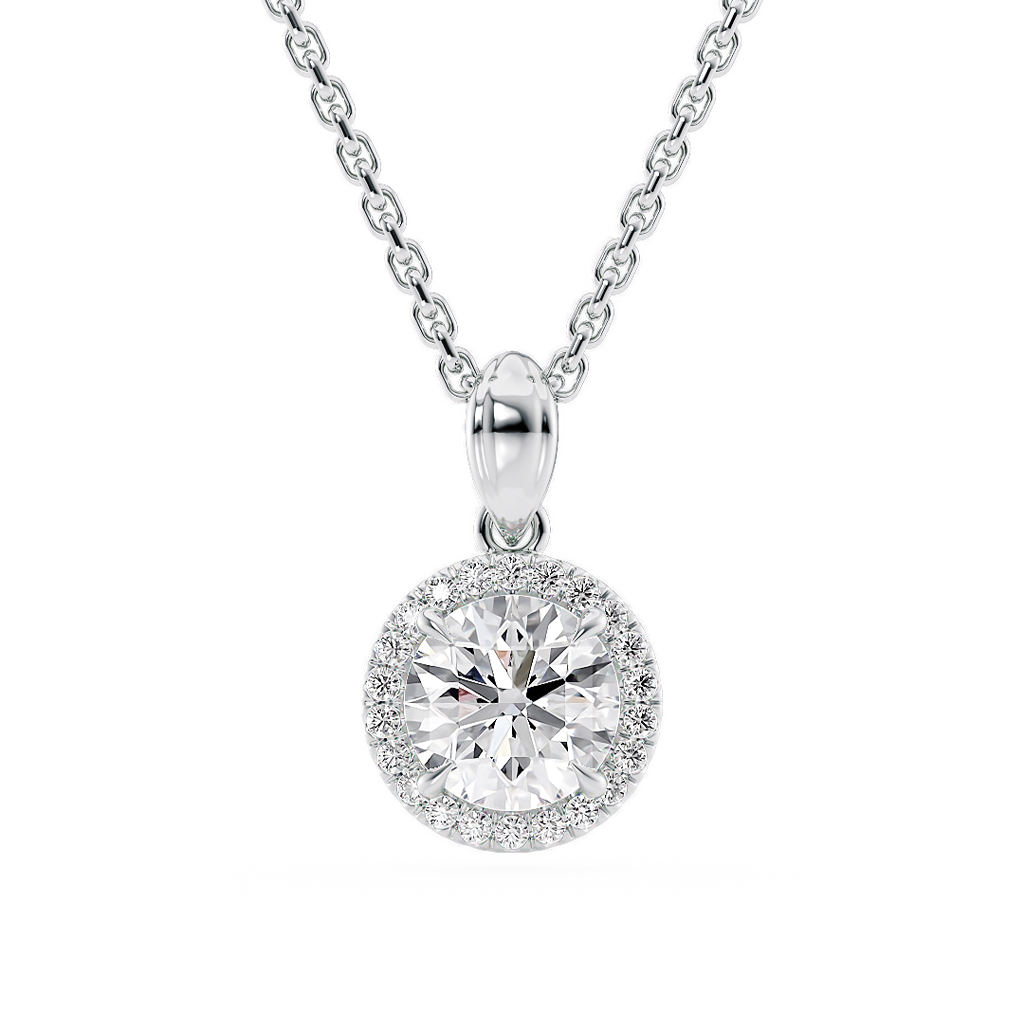 Load image into Gallery viewer, LUCCE Round cut Diamond necklace with Halo Pendant Necklace in Gold or Platinum
