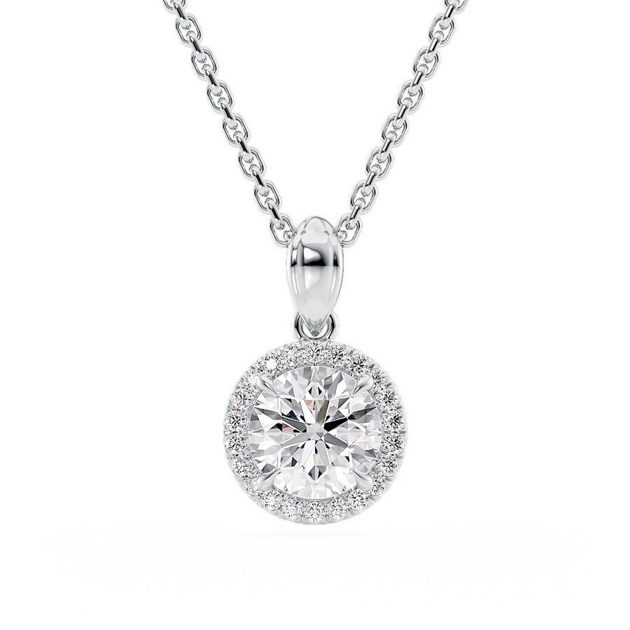 Load image into Gallery viewer, LUCCE Round cut Diamond necklace with Halo Pendant Necklace in Gold or Platinum
