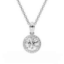 Load image into Gallery viewer, LUCCE Round cut Diamond necklace with Halo Pendant Necklace in Gold or Platinum
