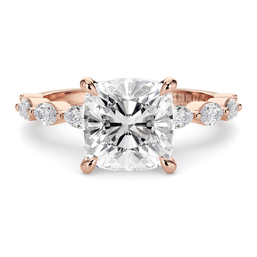 Load image into Gallery viewer, LUCCE Cluster Shared Prong Cushion Diamond Engagement Ring with Petal Prongs in Gold or Platinum

