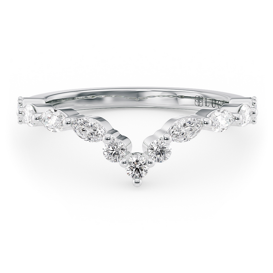 Load image into Gallery viewer, LUCCE Alternating Marquise and Round Diamond Chevron Wedding Ring in Gold or Platinum
