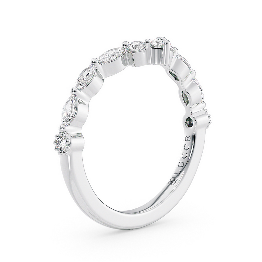 Load image into Gallery viewer, LUCCE Alternating Marquise and Round Diamond Chevron Wedding Ring in Gold or Platinum
