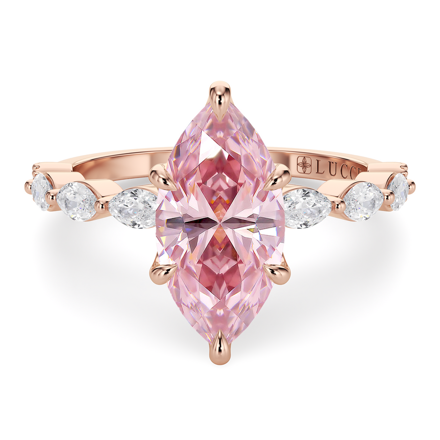 Load image into Gallery viewer, LUCCE Cluster Shared Prong Marquise Pink Diamond Engagement Ring with Petal Prongs in Gold or Platinum
