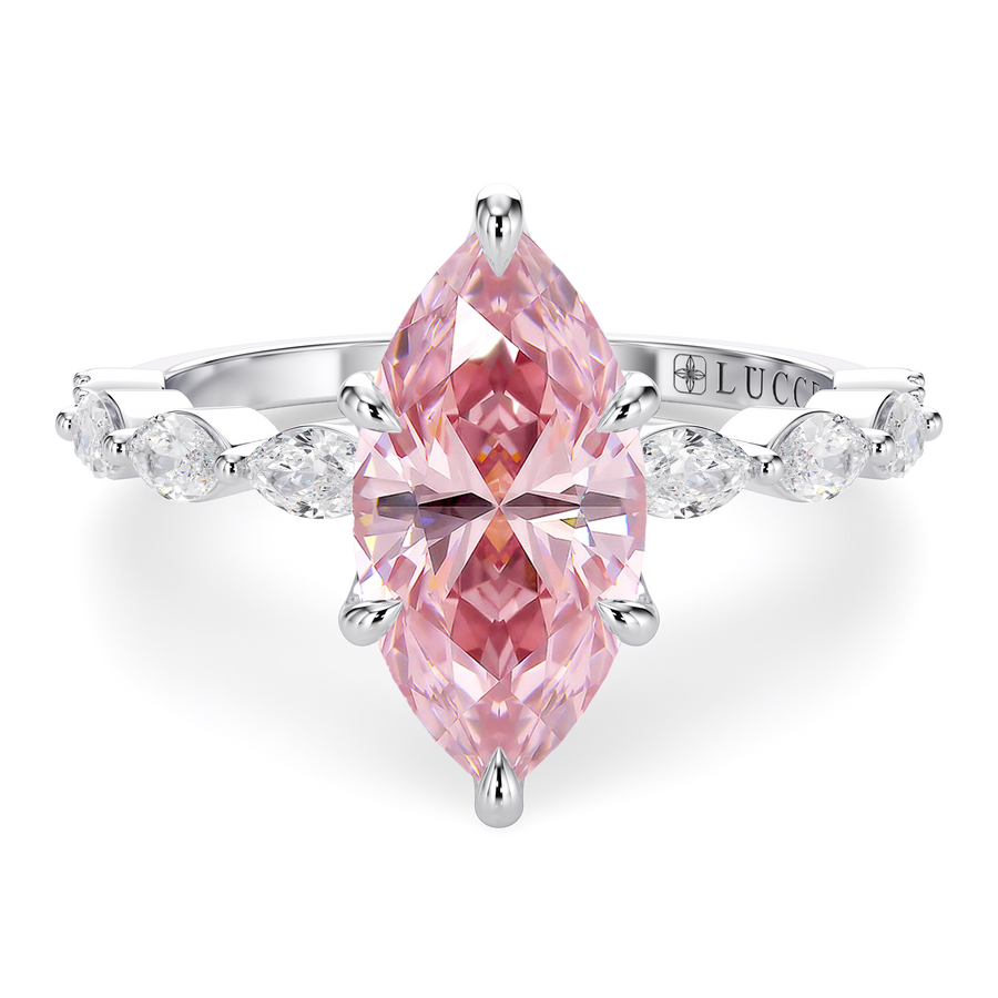 Load image into Gallery viewer, LUCCE Cluster Shared Prong Marquise Pink Diamond Engagement Ring with Petal Prongs in Gold or Platinum
