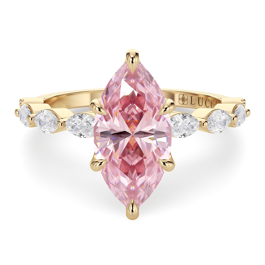 Load image into Gallery viewer, LUCCE Cluster Shared Prong Marquise Pink Diamond Engagement Ring with Petal Prongs in Gold or Platinum
