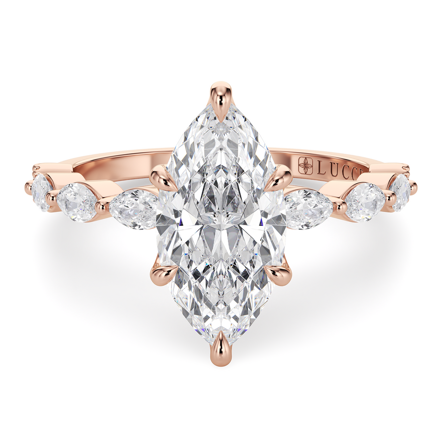 Load image into Gallery viewer, LUCCE Cluster Shared Prong Marquise Diamond Engagement Ring with Petal Prongs in Gold or Platinum
