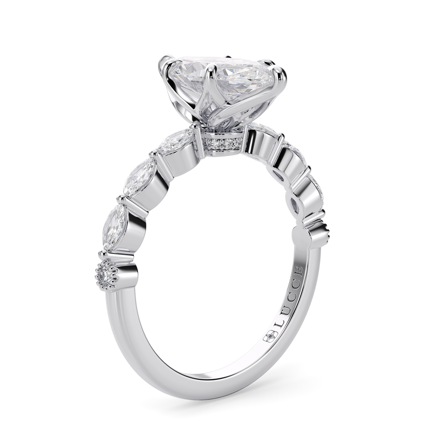 Load image into Gallery viewer, LUCCE Cluster Shared Prong Marquise Diamond Engagement Ring with Petal Prongs in Gold or Platinum
