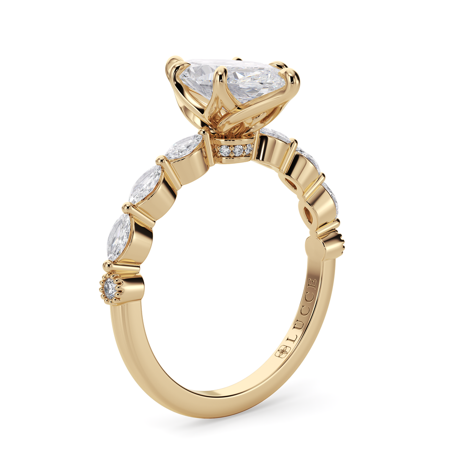 Load image into Gallery viewer, LUCCE Cluster Shared Prong Marquise Diamond Engagement Ring with Petal Prongs in Gold or Platinum
