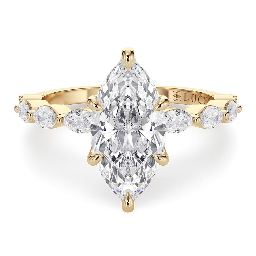 Load image into Gallery viewer, LUCCE Cluster Shared Prong Marquise Diamond Engagement Ring with Petal Prongs in Gold or Platinum
