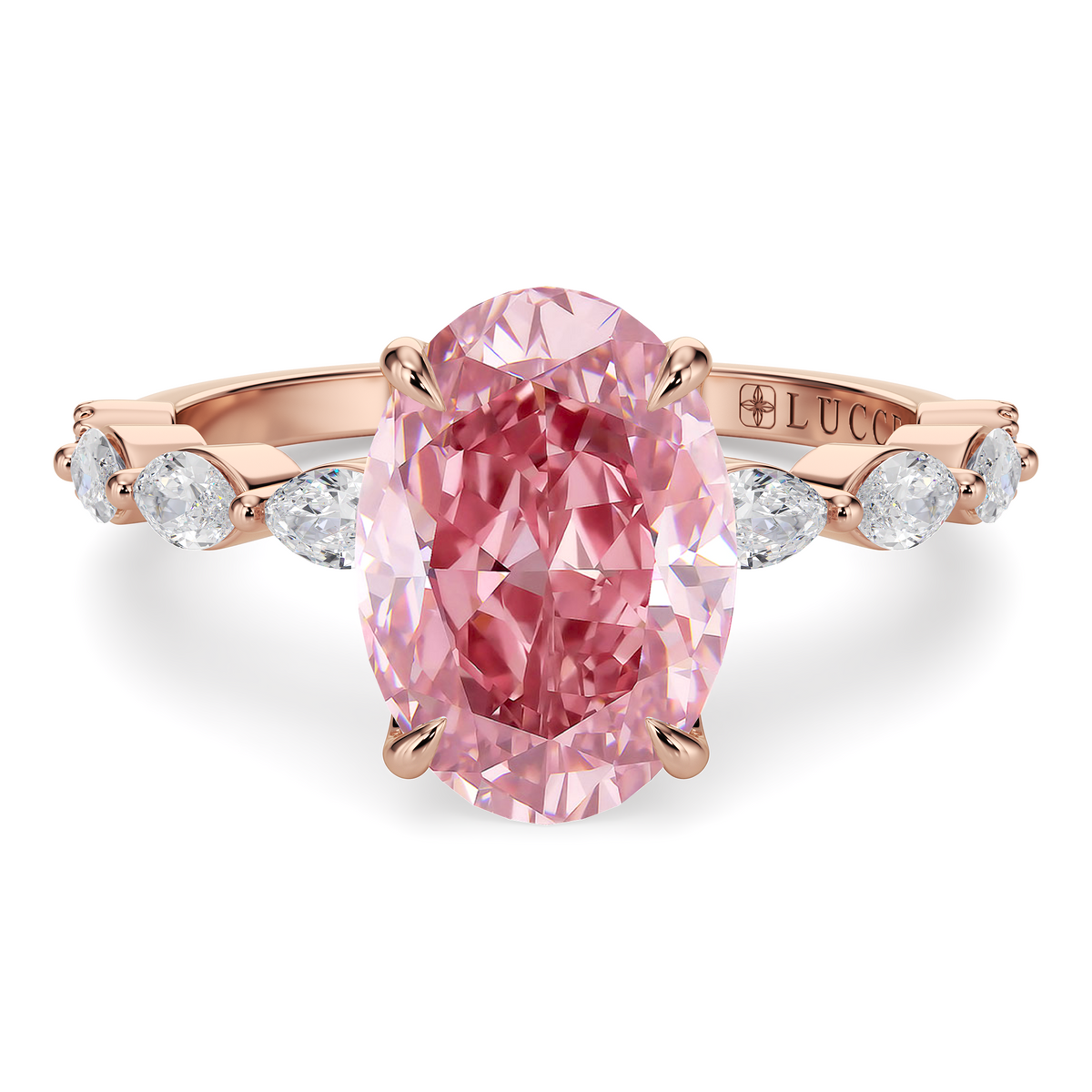 Load image into Gallery viewer, LUCCE Cluster Shared Prong Oval Pink Diamond Engagement Ring with Petal Prongs in Gold or Platinum
