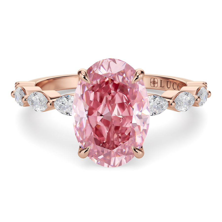 Load image into Gallery viewer, LUCCE Cluster Shared Prong Oval Pink Diamond Engagement Ring with Petal Prongs in Gold or Platinum
