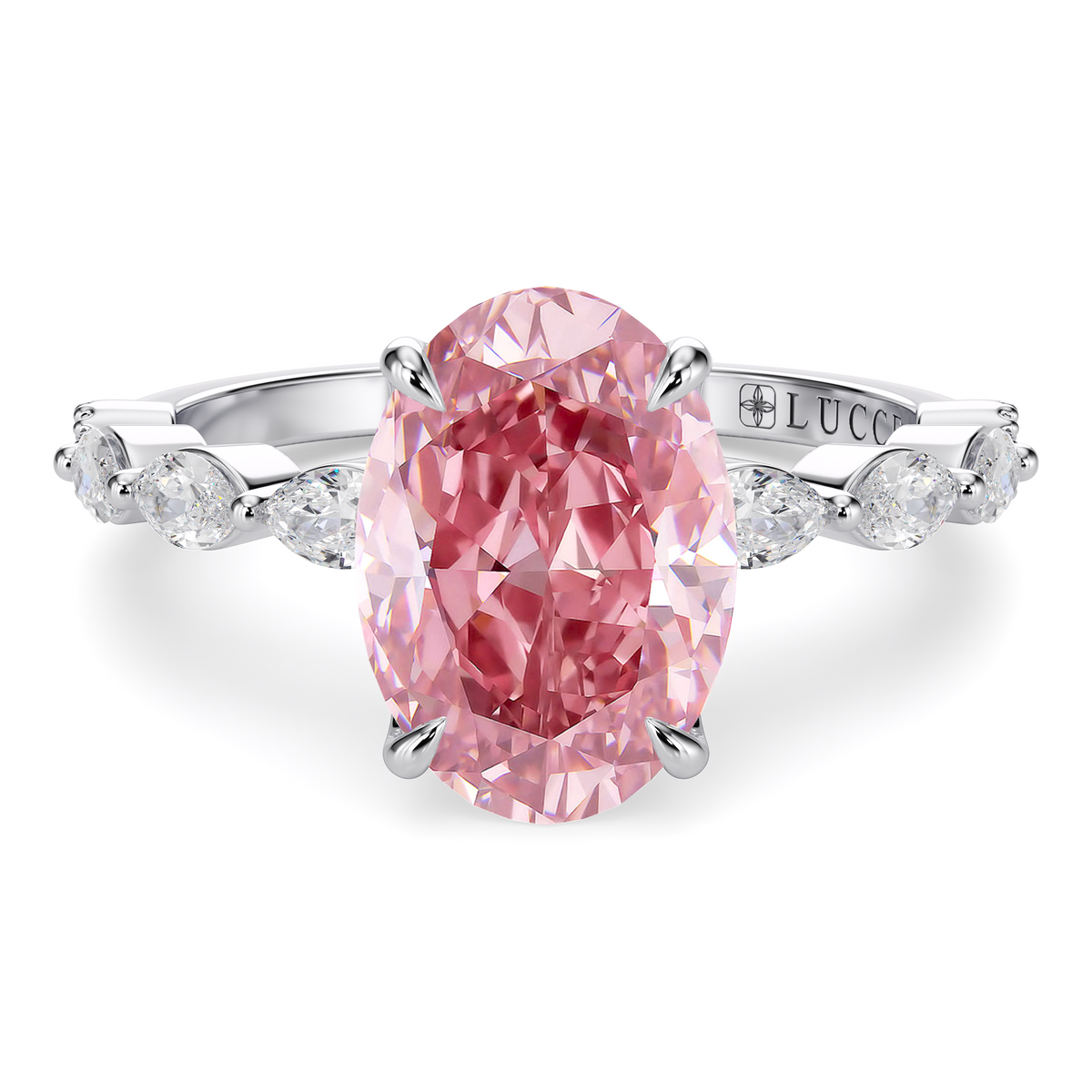 Load image into Gallery viewer, LUCCE Cluster Shared Prong Oval Pink Diamond Engagement Ring with Petal Prongs in Gold or Platinum
