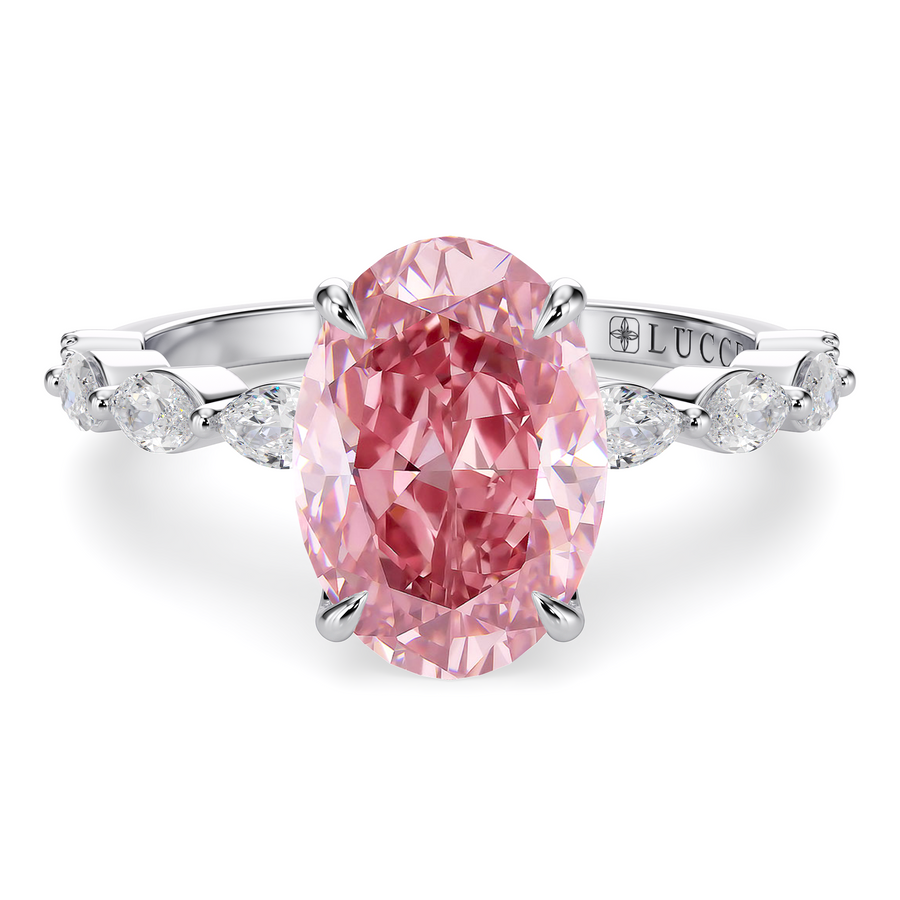 Load image into Gallery viewer, LUCCE Cluster Shared Prong Oval Pink Diamond Engagement Ring with Petal Prongs in Gold or Platinum
