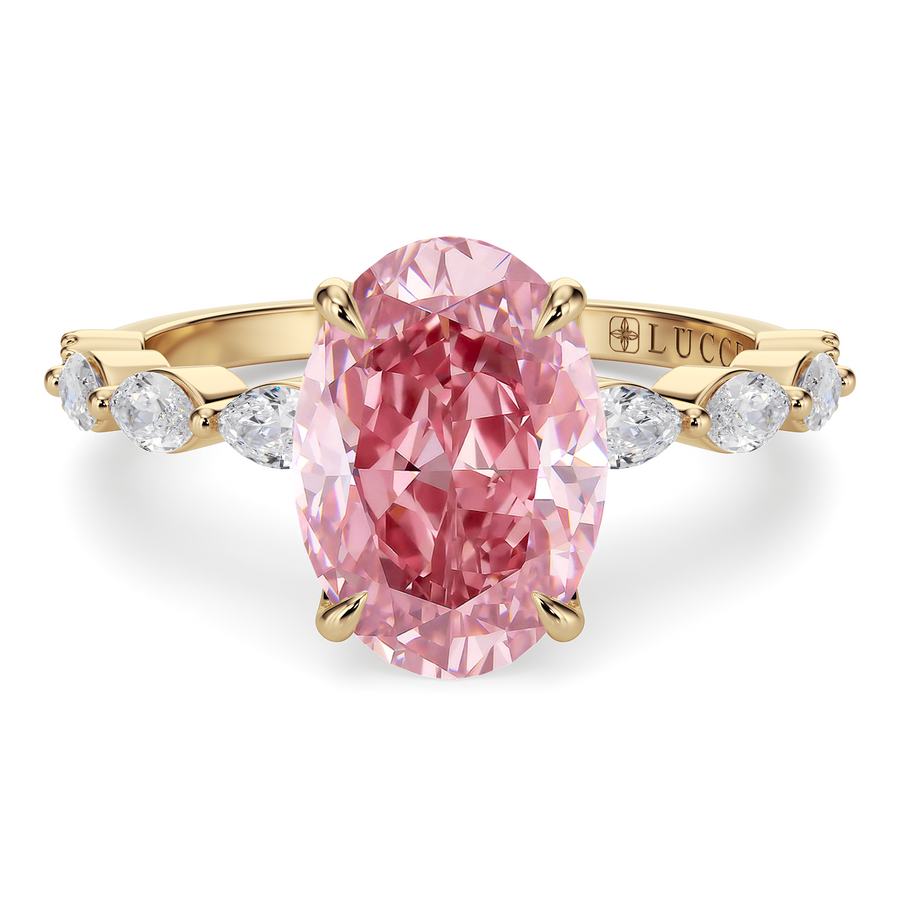 Load image into Gallery viewer, LUCCE Cluster Shared Prong Oval Pink Diamond Engagement Ring with Petal Prongs in Gold or Platinum
