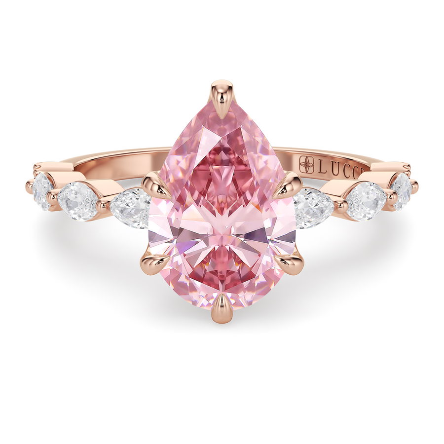 Load image into Gallery viewer, LUCCE Cluster Shared Prong Pear Pink Diamond Engagement Ring with Petal Prongs in Gold or Platinum
