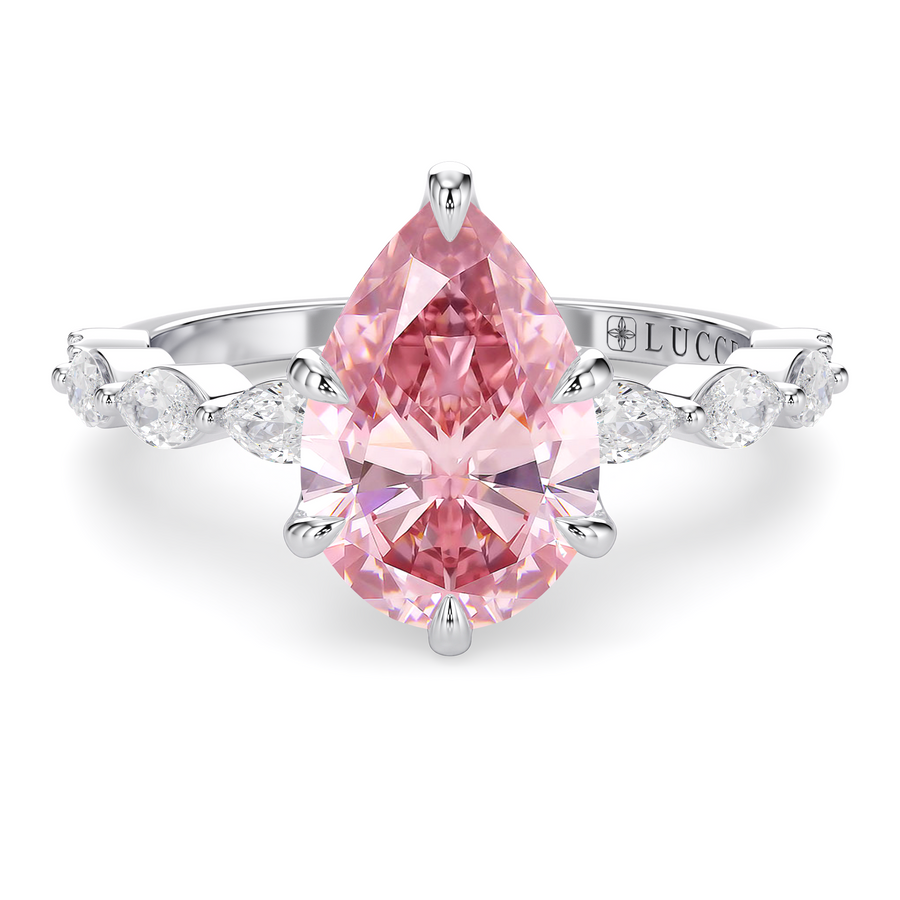 Load image into Gallery viewer, LUCCE Cluster Shared Prong Pear Pink Diamond Engagement Ring with Petal Prongs in Gold or Platinum
