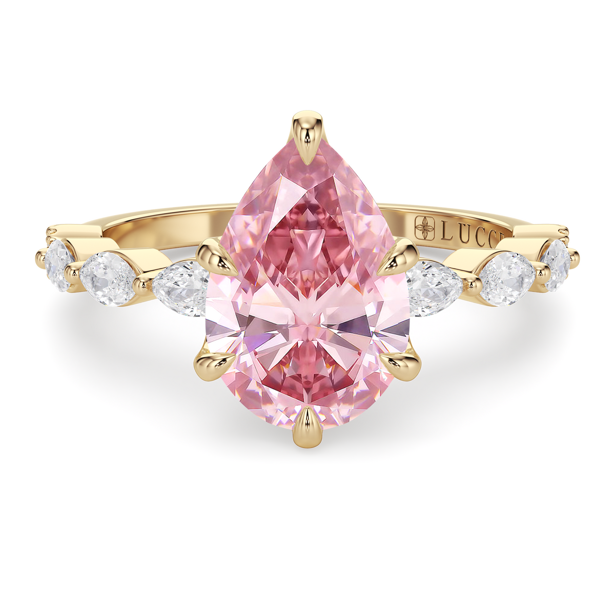 Load image into Gallery viewer, LUCCE Cluster Shared Prong Pear Pink Diamond Engagement Ring with Petal Prongs in Gold or Platinum
