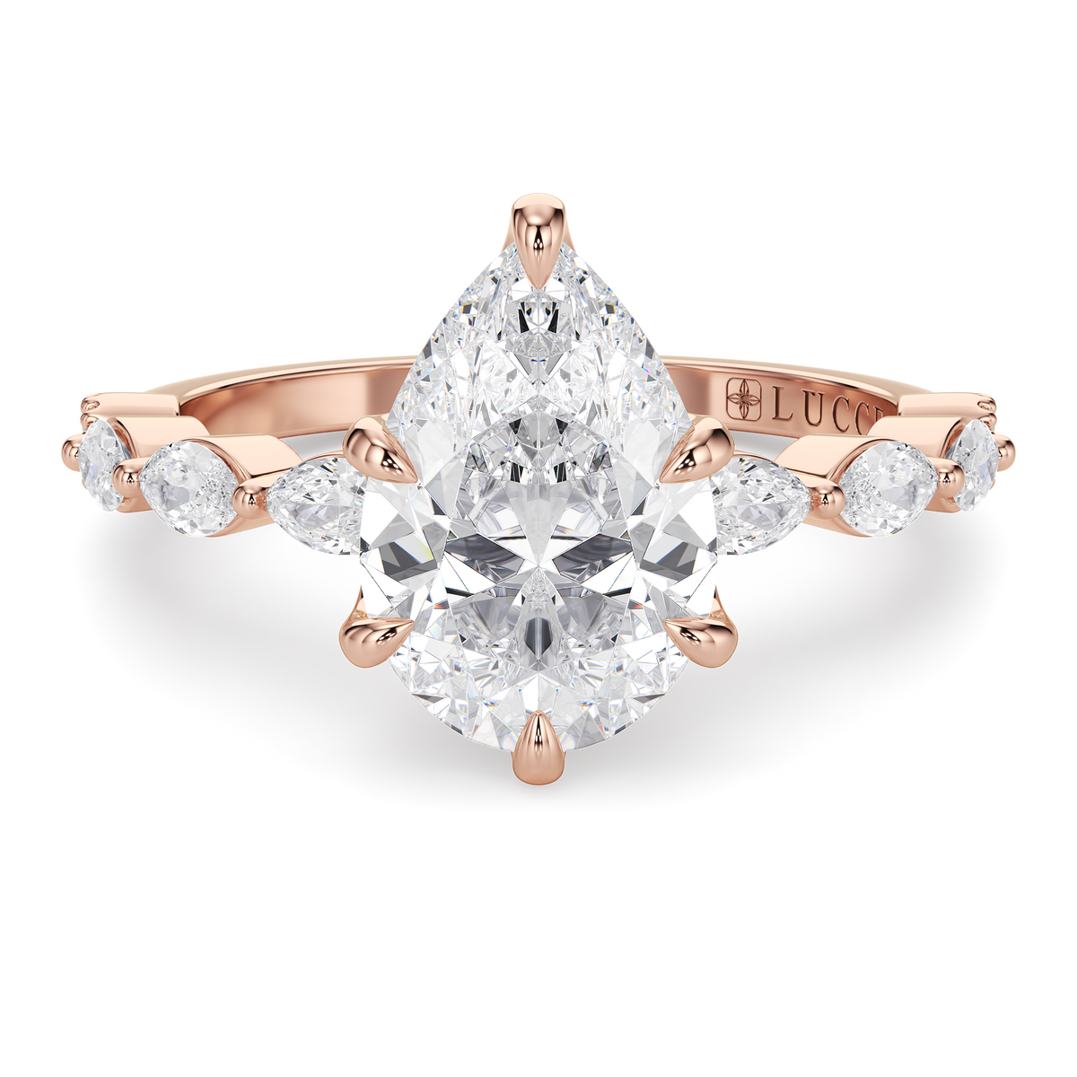 Load image into Gallery viewer, LUCCE Cluster Shared Prong Pear Diamond Engagement Ring with Petal Prongs in Gold or Platinum
