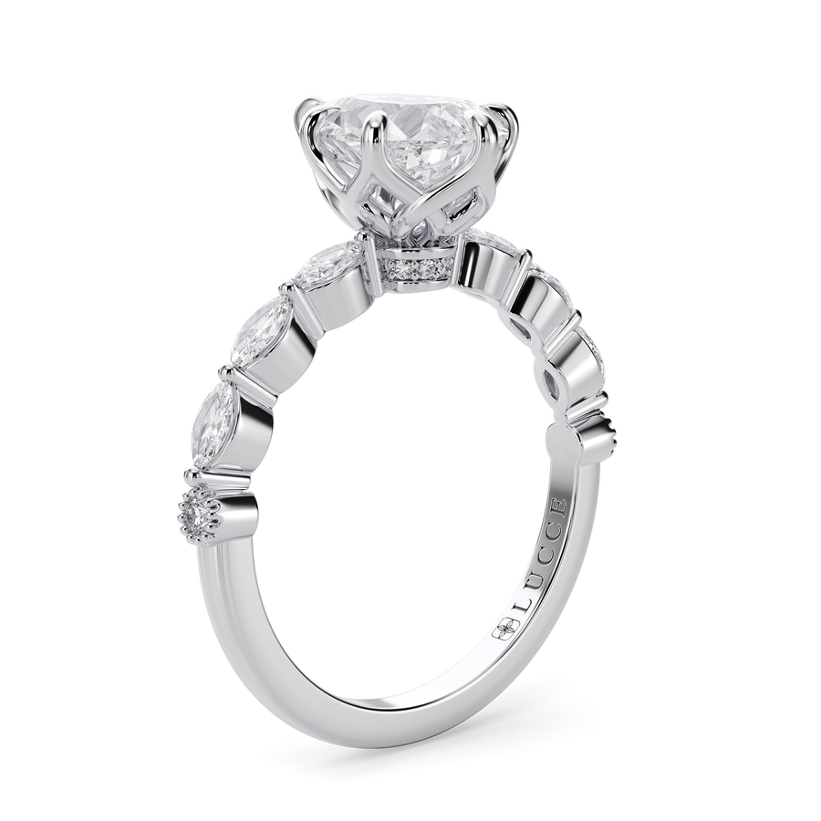 Load image into Gallery viewer, LUCCE Cluster Shared Prong Pear Diamond Engagement Ring with Petal Prongs in Gold or Platinum
