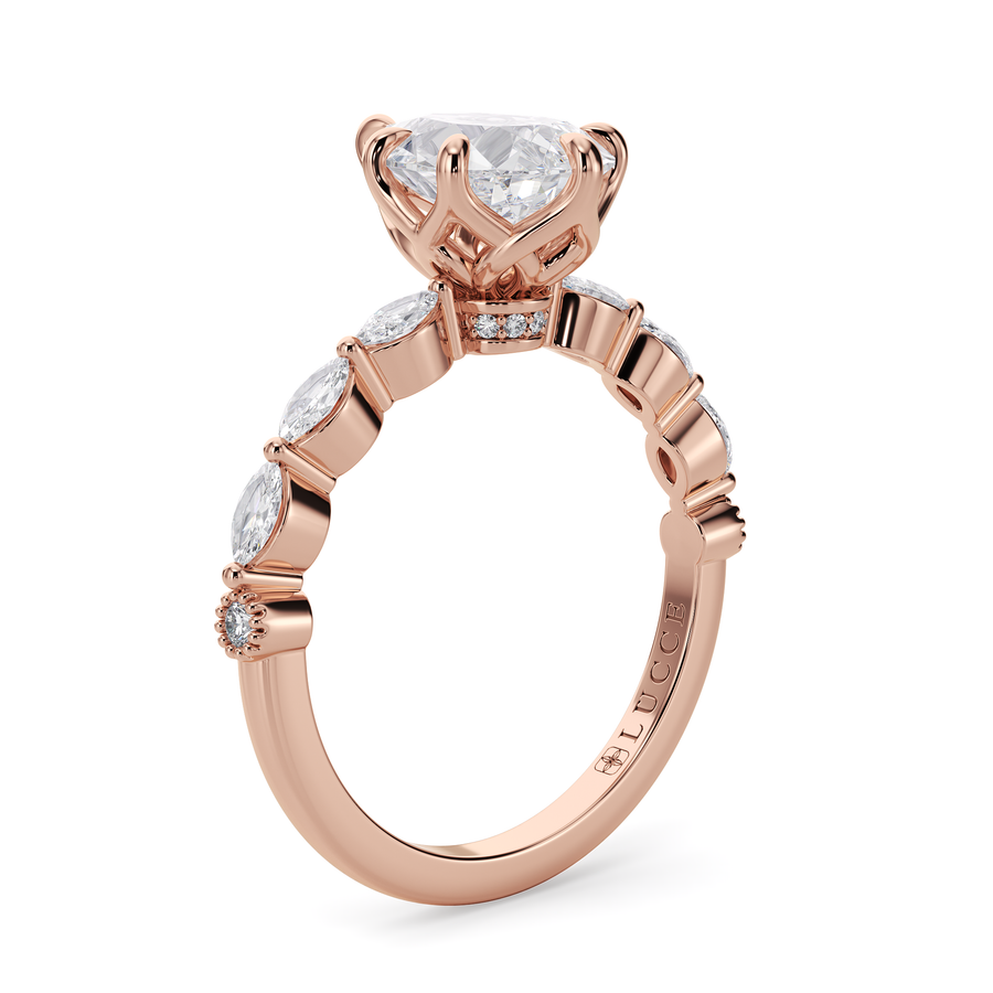 Load image into Gallery viewer, LUCCE Cluster Shared Prong Pear Diamond Engagement Ring with Petal Prongs in Gold or Platinum
