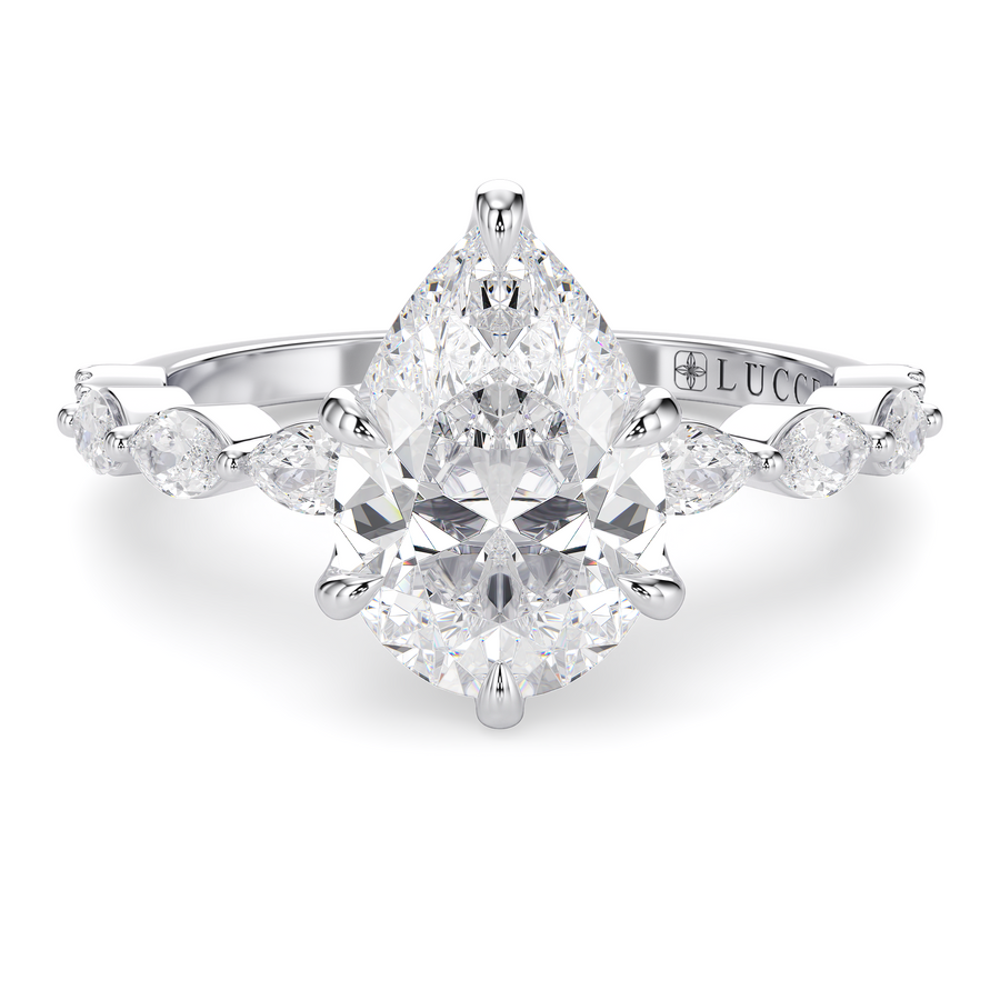 Load image into Gallery viewer, LUCCE Cluster Shared Prong Pear Diamond Engagement Ring with Petal Prongs in Gold or Platinum
