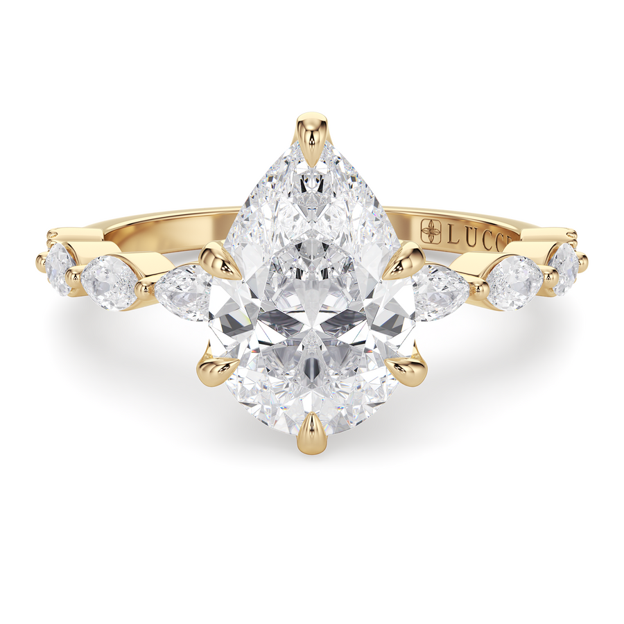 Load image into Gallery viewer, LUCCE Cluster Shared Prong Pear Diamond Engagement Ring with Petal Prongs in Gold or Platinum
