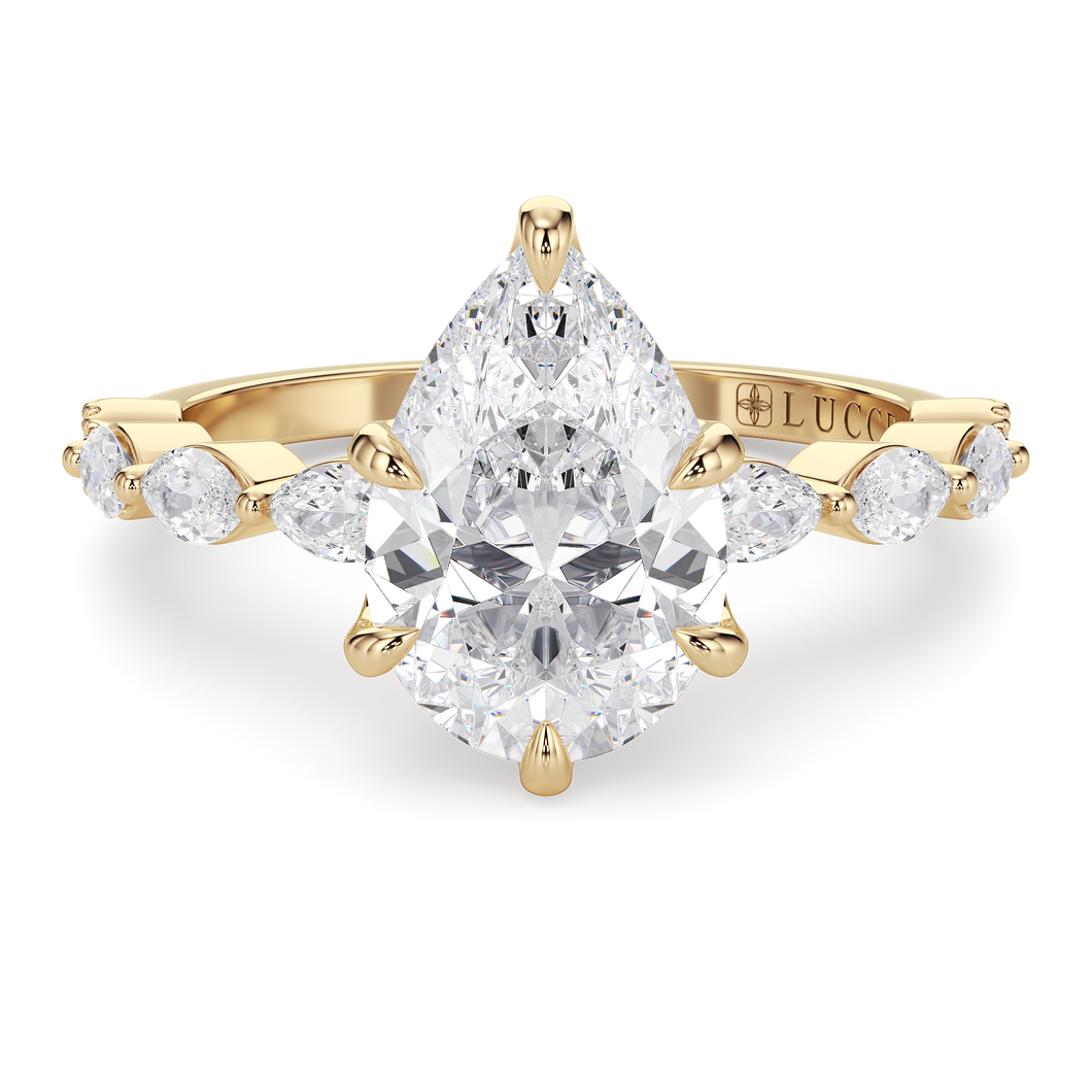 Lucce Paula Pear Natural Diamond 1.00ct I VS2 GIA 18K Yellow Gold