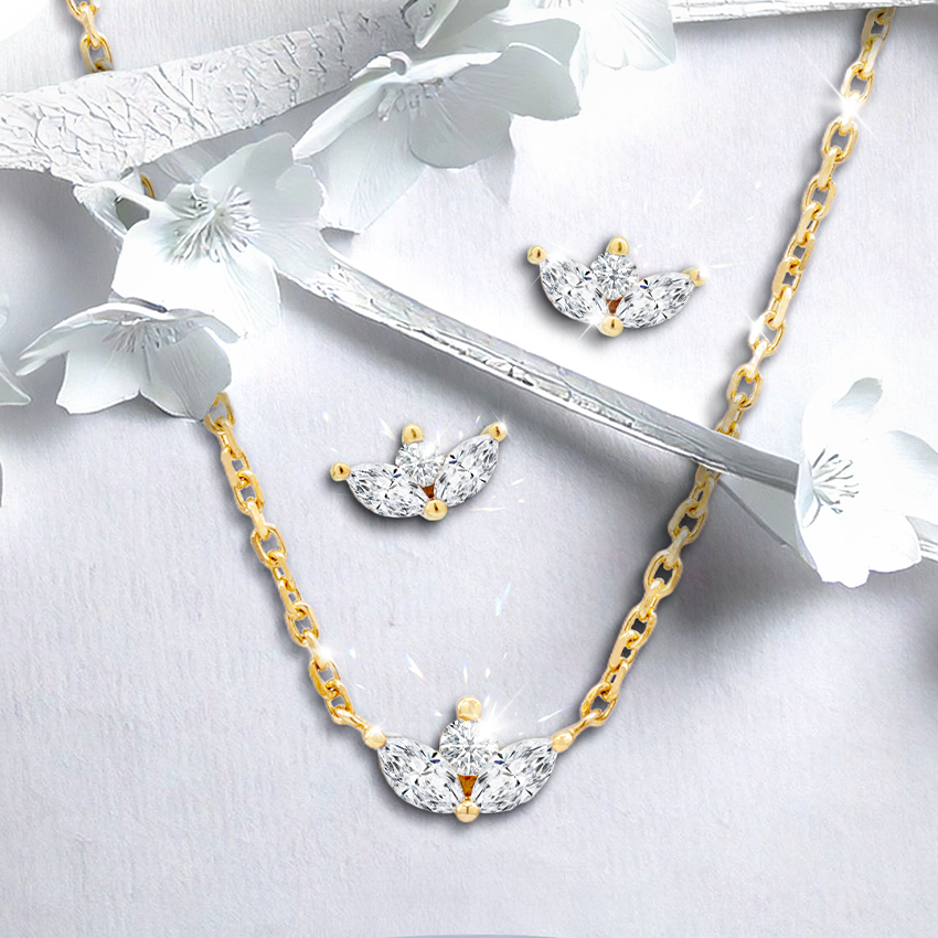Load image into Gallery viewer, Marquise and Round Diamond Necklace and Earrings Gold Philippines
