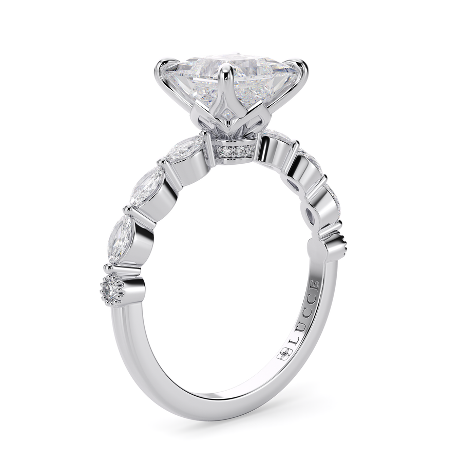 Load image into Gallery viewer, LUCCE Cluster Shared Prong Princess Diamond Engagement Ring with Petal Prongs in Gold or Platinum
