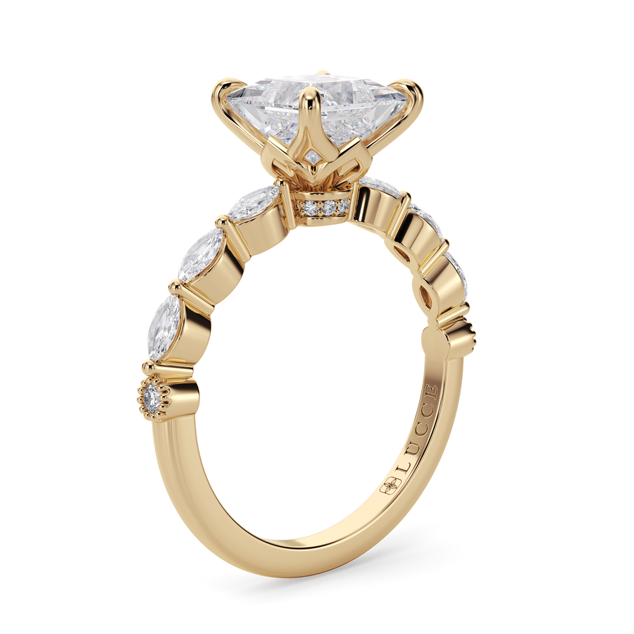 Load image into Gallery viewer, LUCCE Cluster Shared Prong Princess Diamond Engagement Ring with Petal Prongs in Gold or Platinum
