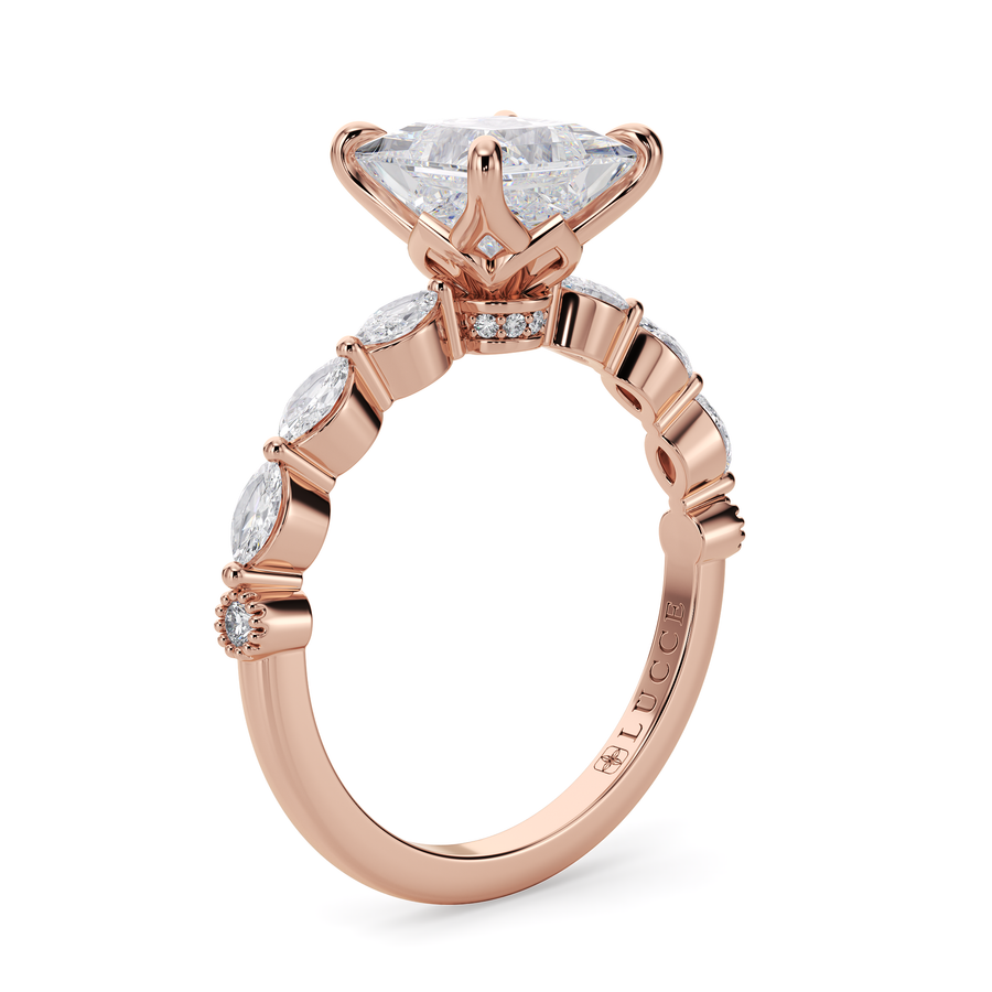 Load image into Gallery viewer, LUCCE Cluster Shared Prong Princess Diamond Engagement Ring with Petal Prongs in Gold or Platinum
