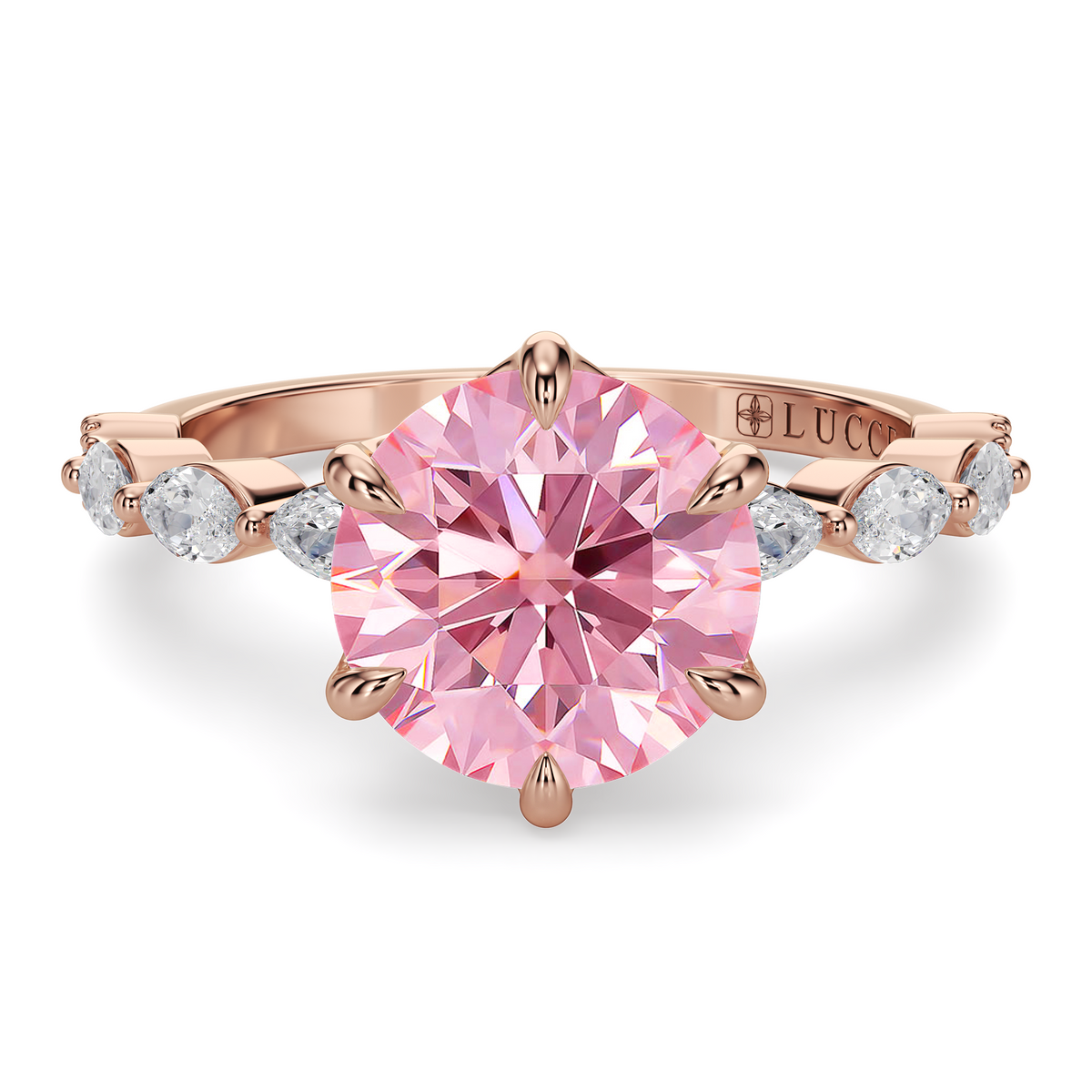 Load image into Gallery viewer, LUCCE Cluster Shared Prong Round Pink Diamond Engagement Ring with Petal Prongs in Gold or Platinum
